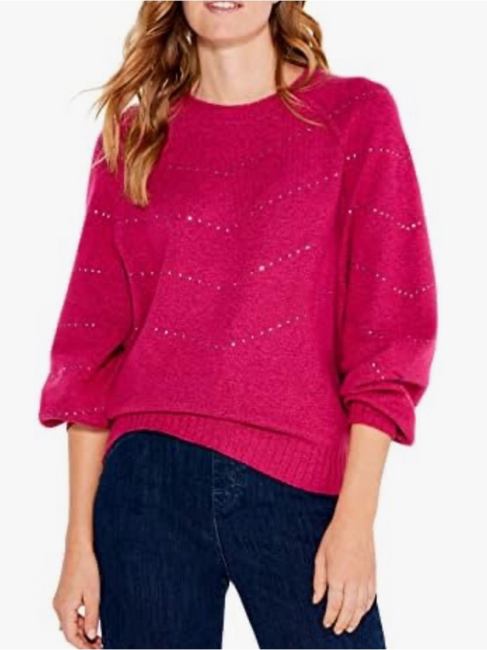 Nic + Zoe shooting stars rhinestone embellished cotton bled pink sweater Large